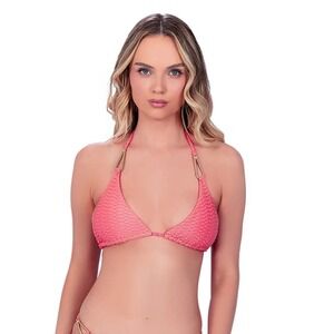 Despi Infinity Triangle Bikini Top M Shimmer Textured Halter Brazilian Peach